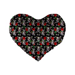 Heart Skeleton Face Pattern Black Standard 16  Premium Heart Shape Cushions by snowwhitegirl