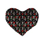 Heart Skeleton Face Pattern Black Standard 16  Premium Heart Shape Cushions Front