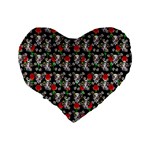 Heart Skeleton Face Pattern Black Standard 16  Premium Heart Shape Cushions Back