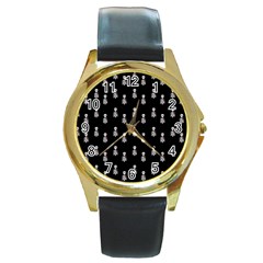 Heart Skeleton Pattern Round Gold Metal Watch by snowwhitegirl