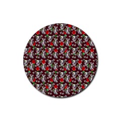 Heart Skeleton Face Pattern Burgundy Rubber Coaster (round)  by snowwhitegirl