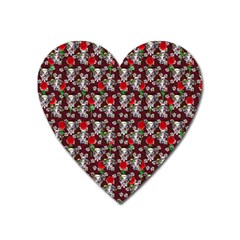 Heart Skeleton Face Pattern Burgundy Heart Magnet