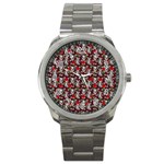 Heart Skeleton Face Pattern Burgundy Sport Metal Watch Front