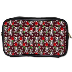 Heart Skeleton Face Pattern Burgundy Toiletries Bag (one Side) by snowwhitegirl