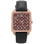 Heart Skeleton Face Pattern Burgundy Rose Gold Leather Watch  Front