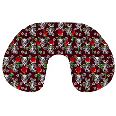 Heart Skeleton Face Pattern Burgundy Travel Neck Pillow by snowwhitegirl