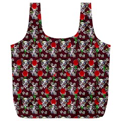 Heart Skeleton Face Pattern Burgundy Full Print Recycle Bag (xl) by snowwhitegirl