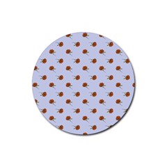 Peach Rose Blue Rubber Coaster (round)  by snowwhitegirl