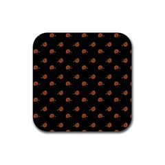 Peach Rose Black Rubber Coaster (square)  by snowwhitegirl