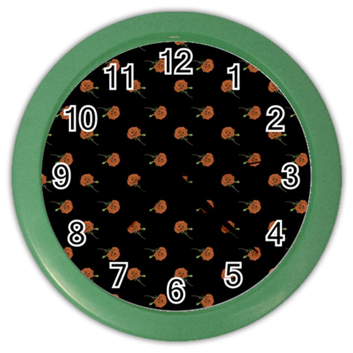 Peach Rose Black Color Wall Clock