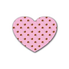 Peach Rose Pink Rubber Coaster (heart)  by snowwhitegirl