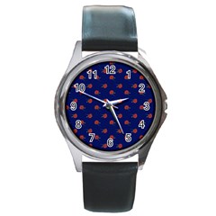 Red Rose Blue Round Metal Watch by snowwhitegirl