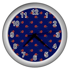 Red Rose Blue Wall Clock (silver) by snowwhitegirl