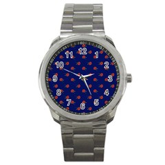 Red Rose Blue Sport Metal Watch by snowwhitegirl