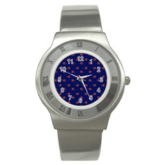 Red Rose Blue Stainless Steel Watch by snowwhitegirl