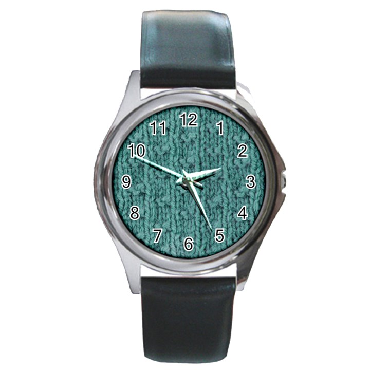 Knitted Wool Blue Round Metal Watch