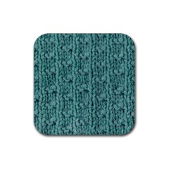 Knitted Wool Blue Rubber Coaster (square)  by snowwhitegirl