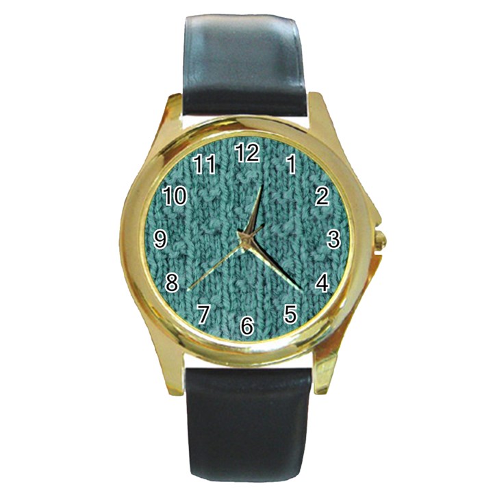 Knitted Wool Blue Round Gold Metal Watch