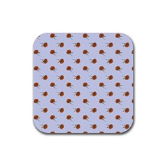 Peach Rose Blue Rubber Coaster (square)  by snowwhitegirl