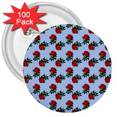 Red Roses Light Blue 3  Buttons (100 Pack)  by snowwhitegirl