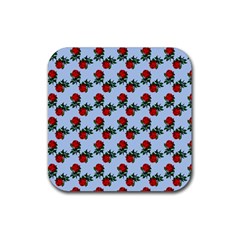 Red Roses Light Blue Rubber Coaster (square)  by snowwhitegirl