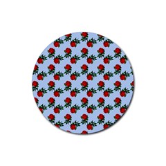 Red Roses Light Blue Rubber Round Coaster (4 Pack)  by snowwhitegirl