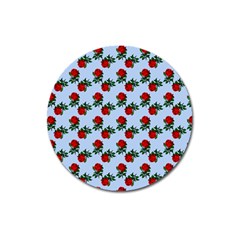 Red Roses Light Blue Magnet 3  (round) by snowwhitegirl