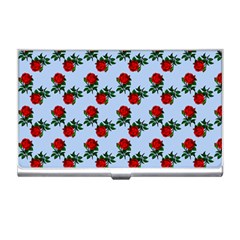 Red Roses Light Blue Business Card Holder by snowwhitegirl