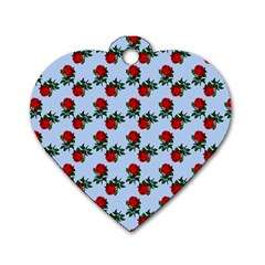 Red Roses Light Blue Dog Tag Heart (two Sides) by snowwhitegirl