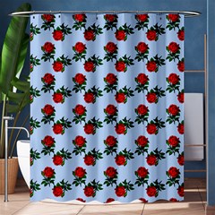 Red Roses Light Blue Shower Curtain 60  X 72  (medium)  by snowwhitegirl