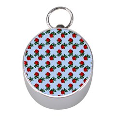 Red Roses Light Blue Mini Silver Compasses by snowwhitegirl