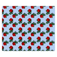 Red Roses Light Blue Double Sided Flano Blanket (small)  by snowwhitegirl