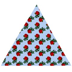 Red Roses Light Blue Wooden Puzzle Triangle