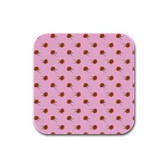 Peach Rose Pink Rubber Square Coaster (4 Pack)  by snowwhitegirl