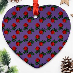 Red Roses Purple Vintage Ornament (heart) by snowwhitegirl