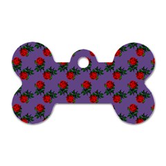 Red Roses Purple Vintage Dog Tag Bone (one Side) by snowwhitegirl