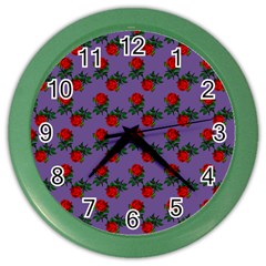 Red Roses Purple Vintage Color Wall Clock by snowwhitegirl