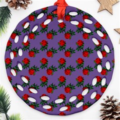 Red Roses Purple Vintage Round Filigree Ornament (two Sides) by snowwhitegirl