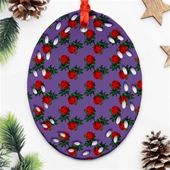 Red Roses Purple Vintage Ornament (oval Filigree) by snowwhitegirl