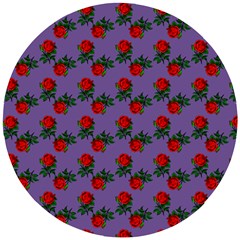 Red Roses Purple Vintage Wooden Puzzle Round