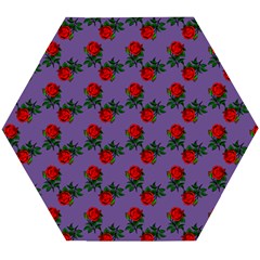 Red Roses Purple Vintage Wooden Puzzle Hexagon