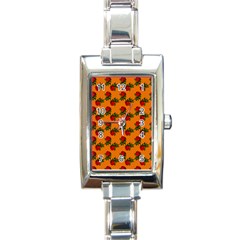 Red Roses Orange Rectangle Italian Charm Watch by snowwhitegirl