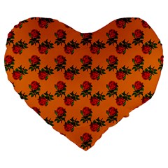 Red Roses Orange Large 19  Premium Flano Heart Shape Cushions