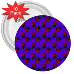 Red Roses Blue Purple 3  Buttons (10 Pack) 