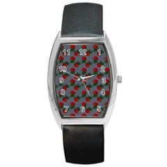 Red Roses Grey Barrel Style Metal Watch by snowwhitegirl