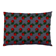 Red Roses Grey Pillow Case (two Sides) by snowwhitegirl