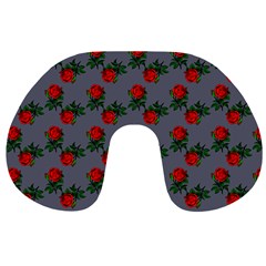 Red Roses Grey Travel Neck Pillow by snowwhitegirl