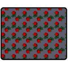 Red Roses Grey Double Sided Fleece Blanket (medium)  by snowwhitegirl