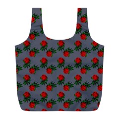 Red Roses Grey Full Print Recycle Bag (l) by snowwhitegirl