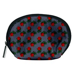 Red Roses Grey Accessory Pouch (medium) by snowwhitegirl